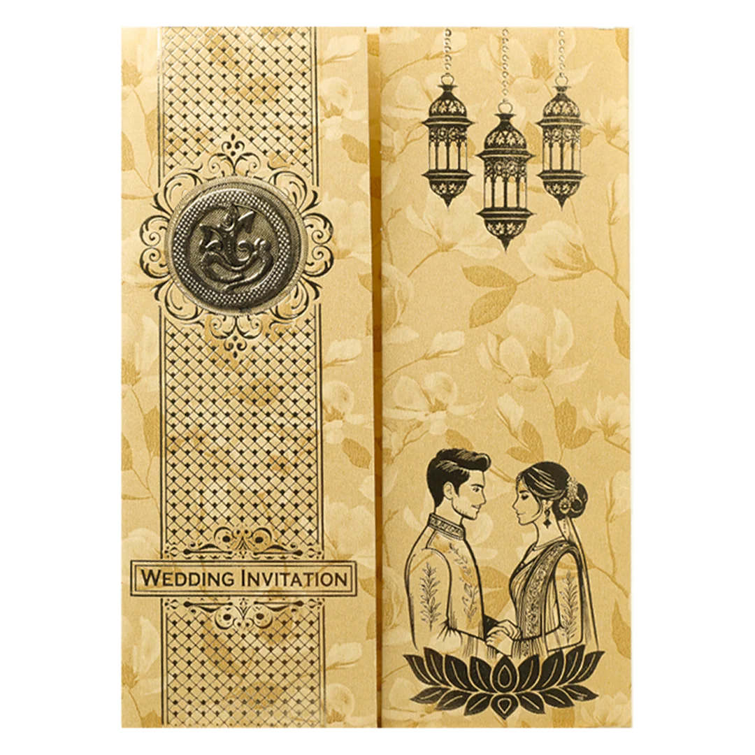 Gold Door Style Floral Bride&Groom Wedding Card-KNKC46GF - Image 3