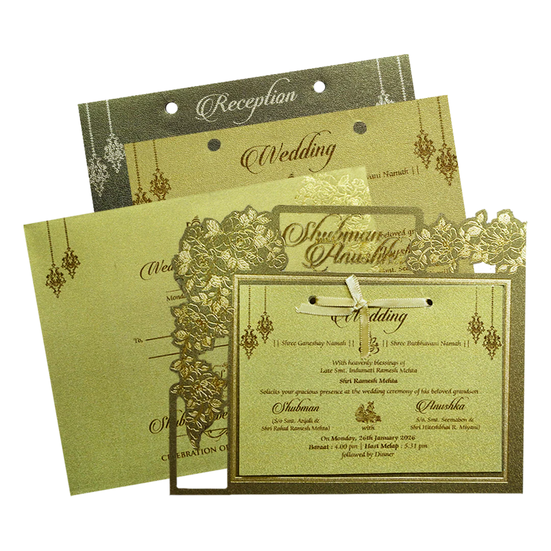 Gold MDF Laser Cutout Wedding Invitation Card-KRB09150