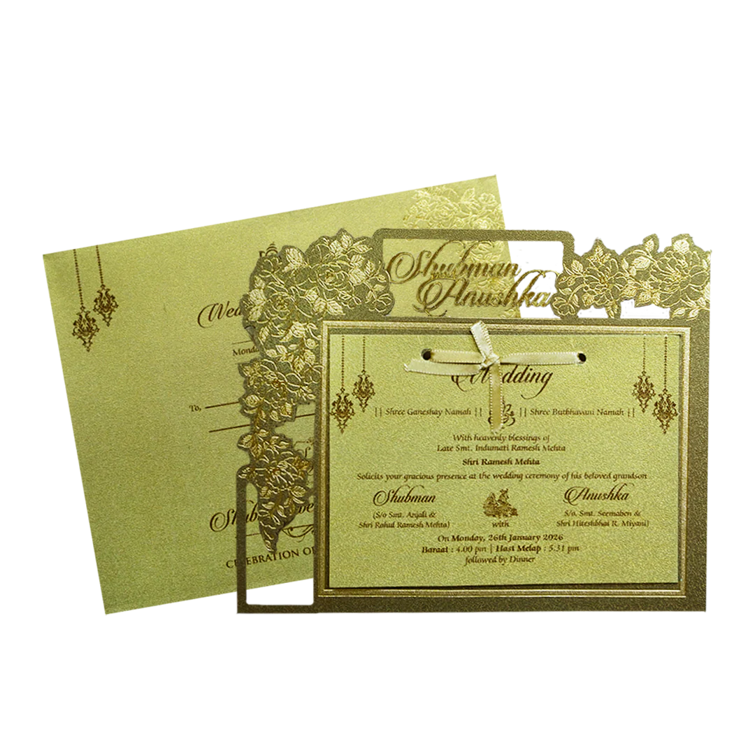 Gold MDF Laser Cutout Wedding Invitation Card-KRB09150 - Image 2