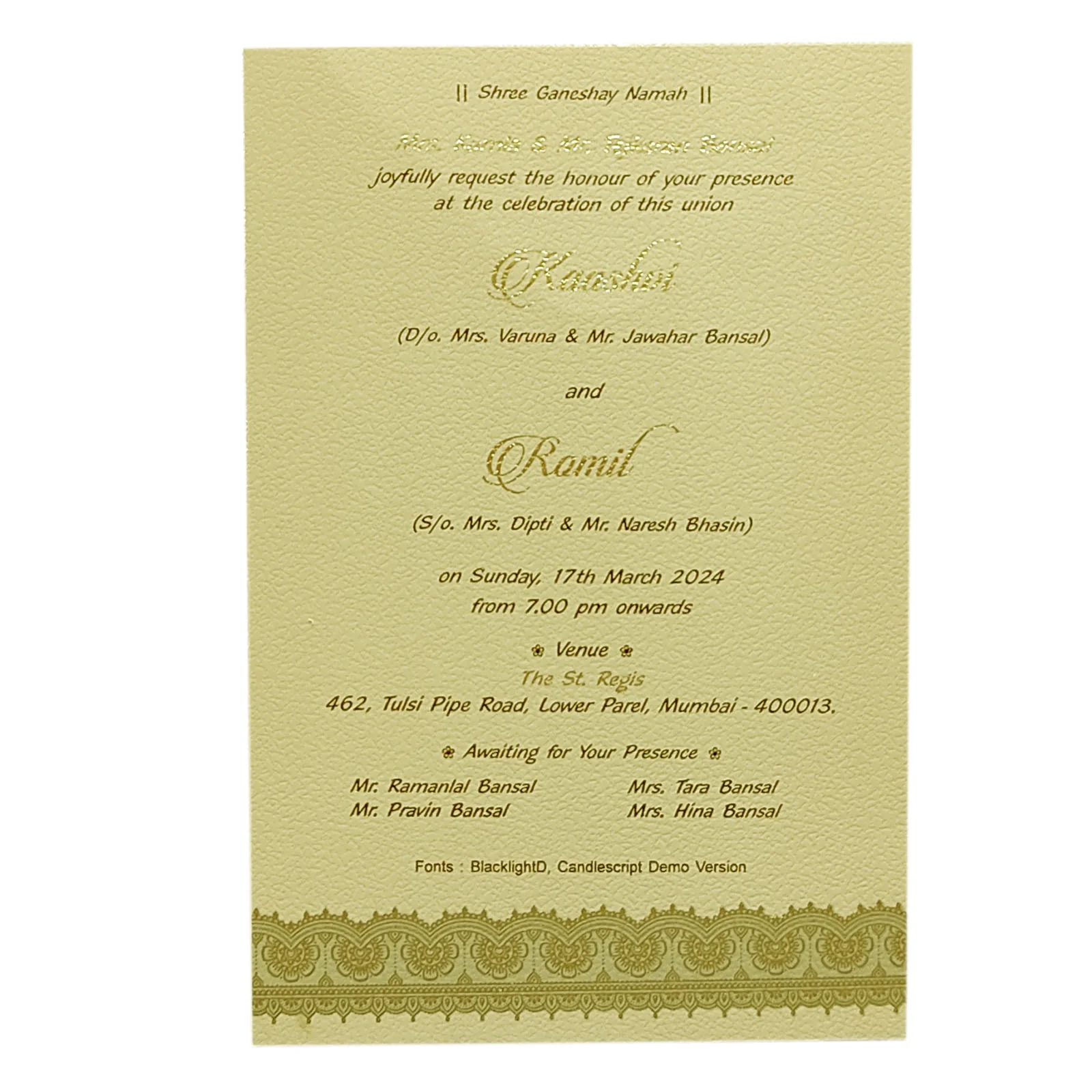Gold modern and Elegant Wedding Invitation Card-KRCS6211 - Image 2