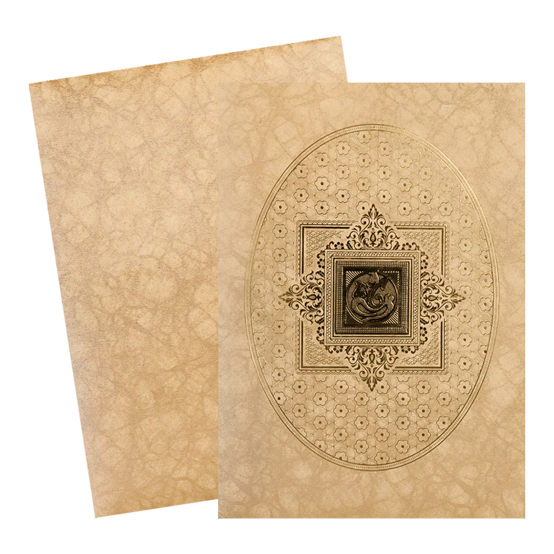 Gold Oval Floral Ganesha Wedding Card-KNKR042B - Image 2