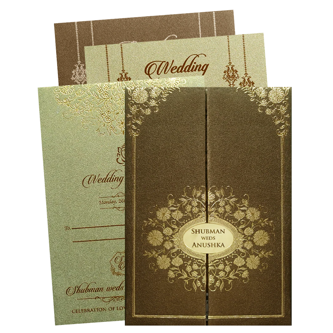Gold Padded Embossed Floral Wedding Invitation Card-KRB08350