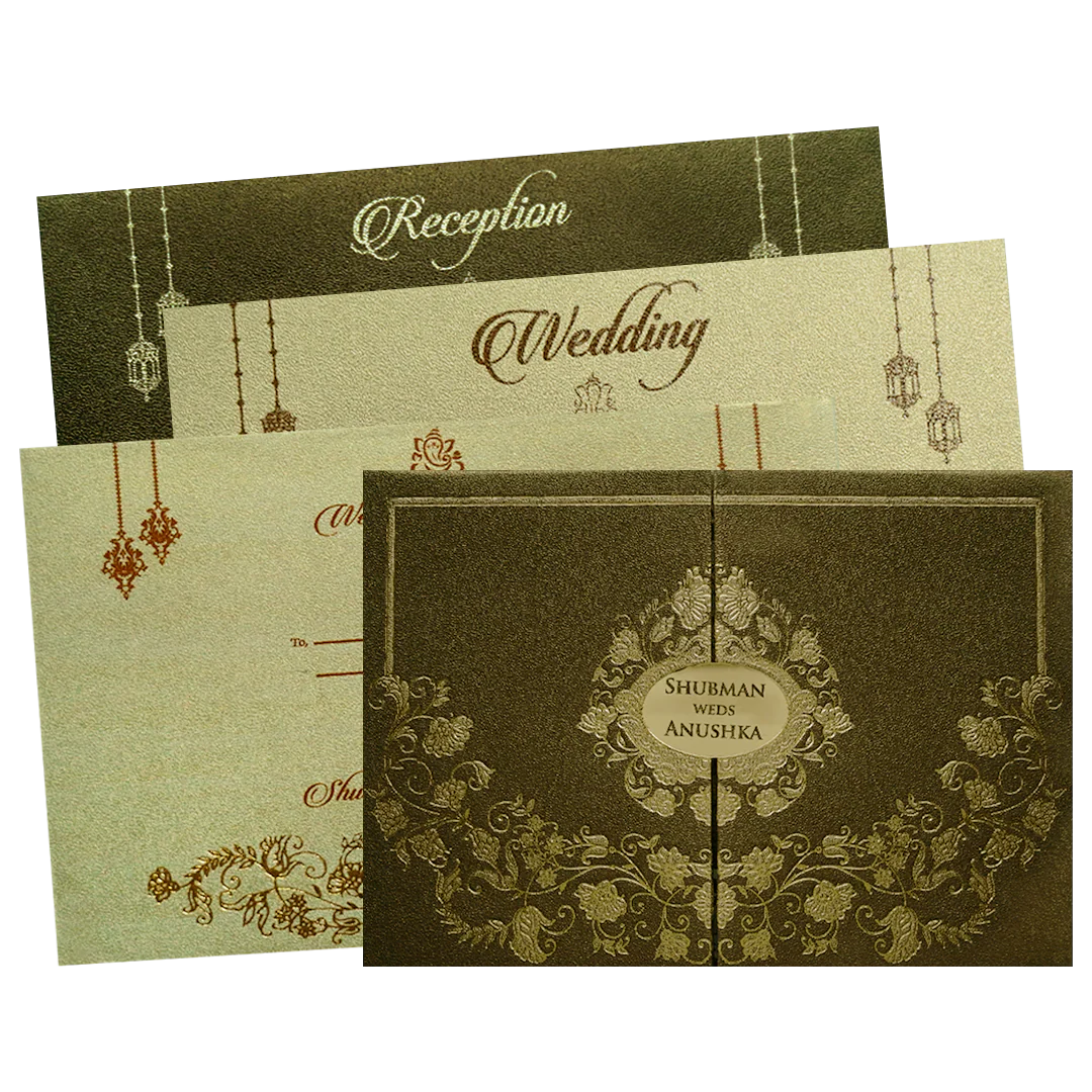 Gold Padded Embossed Floral Wedding Invitation Card-KRB08320