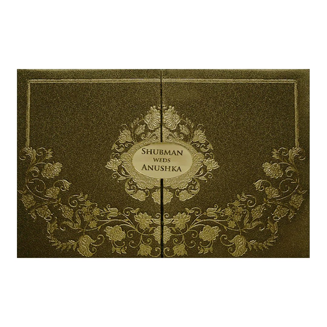 Gold Padded Embossed Floral Wedding Invitation Card-KRB08320 - Image 3