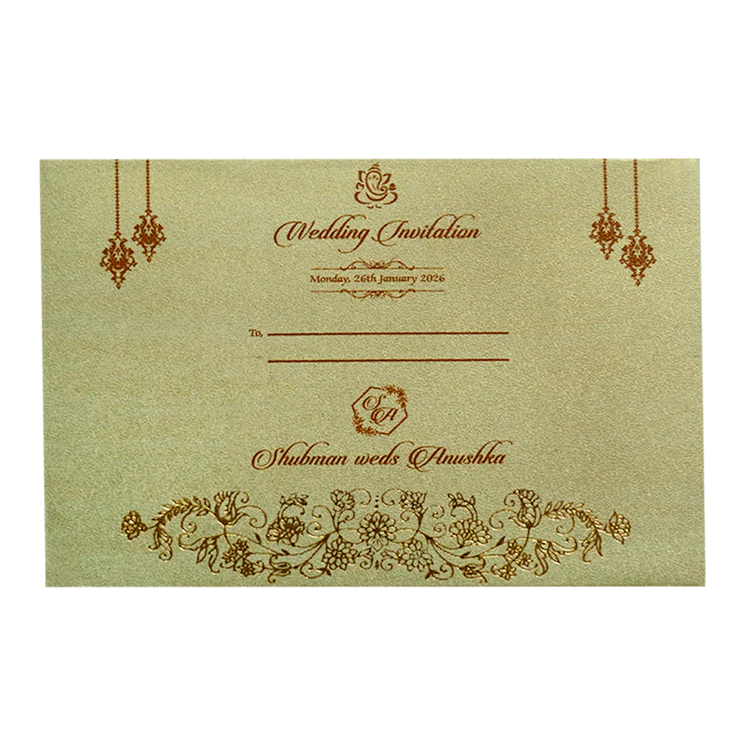 Gold Padded Embossed Floral Wedding Invitation Card-KRB08320 - Image 4