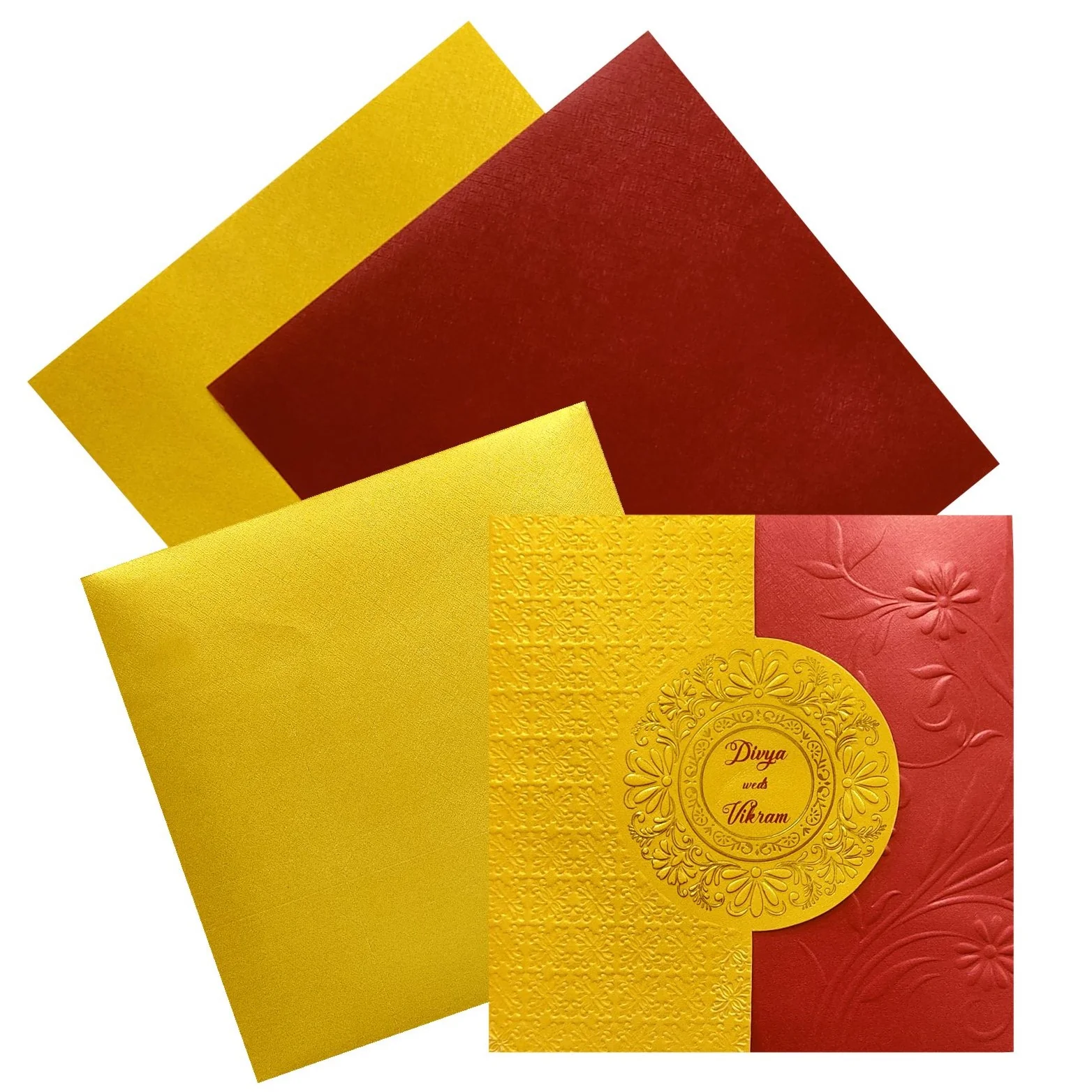 Gold Red Ganesha Wedding Invitation Card-KNK2171