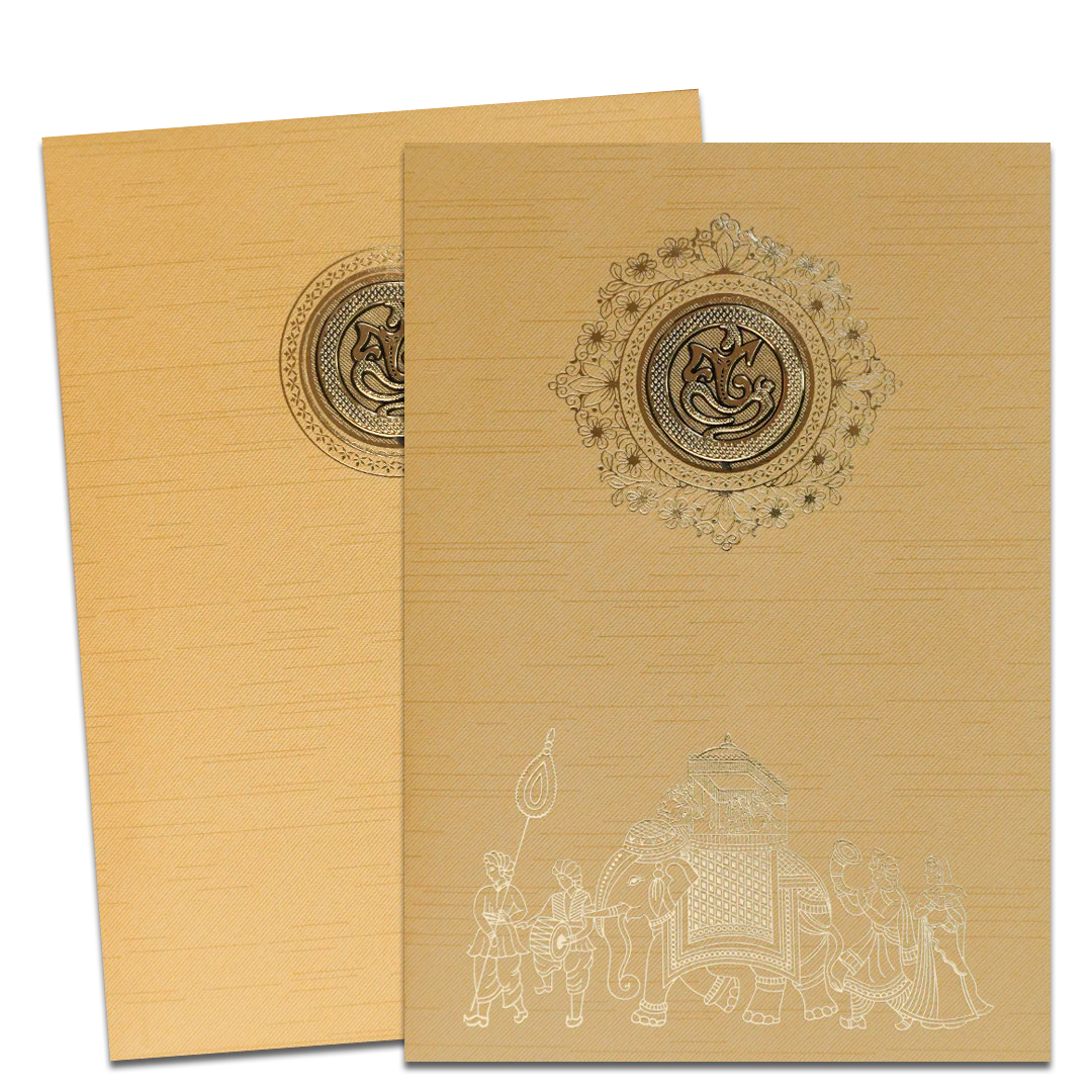 Gold Royal Baraat Elephant Wedding Card-KNKR039GL - Image 2