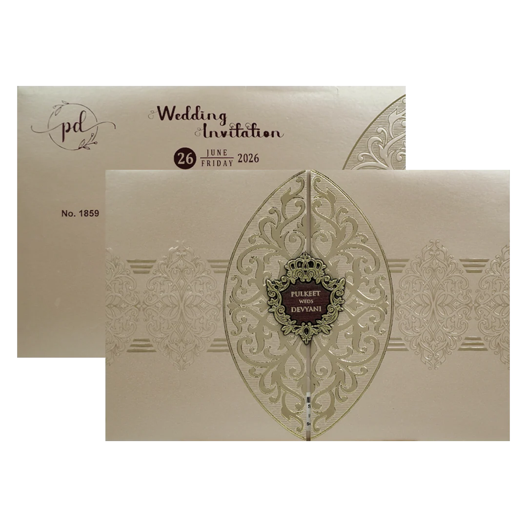 Gold Royal Motif Padded Wedding Card-KJTS1859 - Image 2