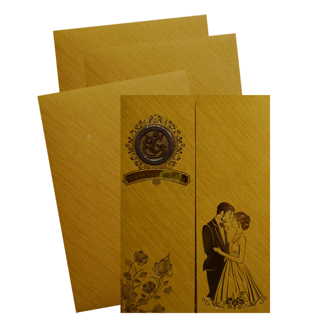 Gold Shiny Ganesha Wedding Card-KNCM037G