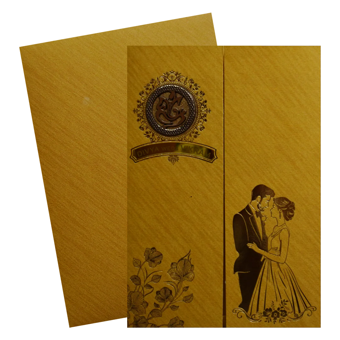 Gold Shiny Ganesha Wedding Card-KNCM037G - Image 2