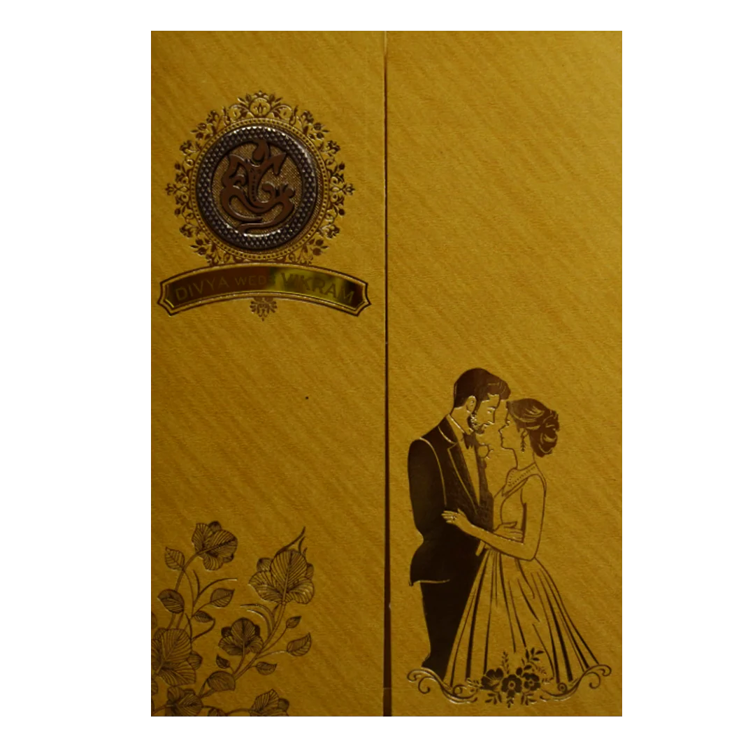 Gold Shiny Ganesha Wedding Card-KNCM037G - Image 3