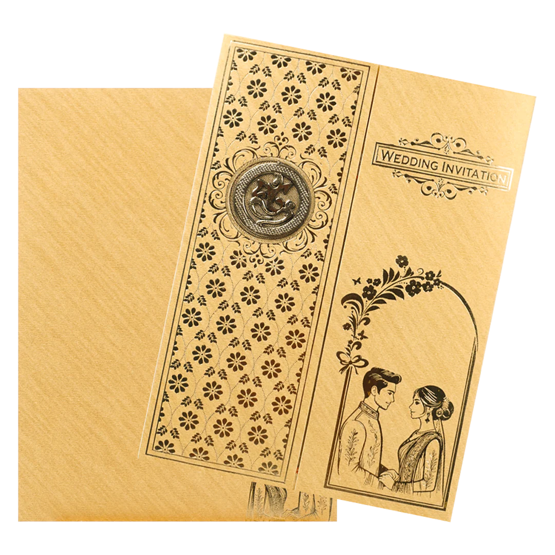 Gold Double Door Bride and Groom Floral Wedding Card - KNCM043GL - Image 2
