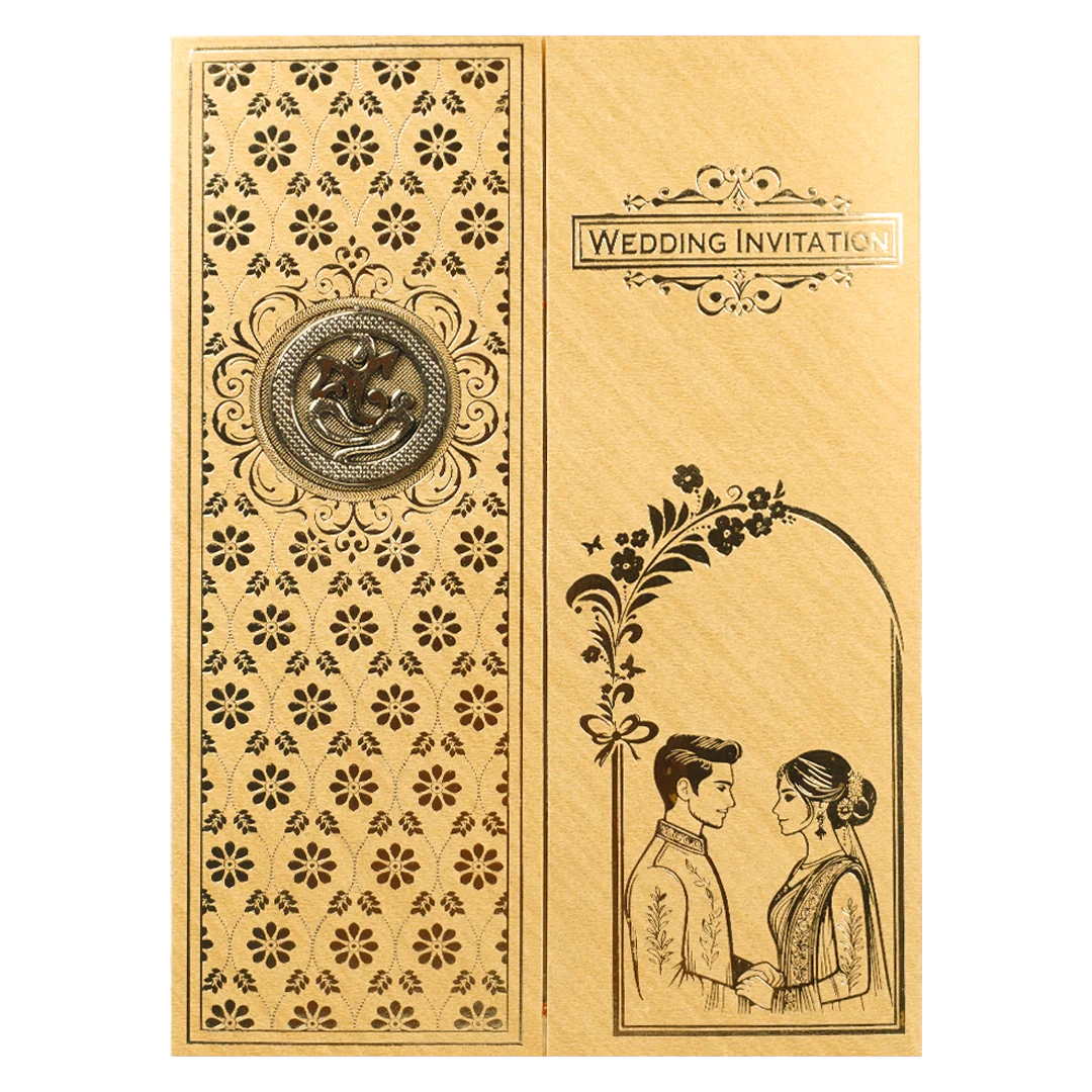 Gold Double Door Bride and Groom Floral Wedding Card - KNCM043GL - Image 3