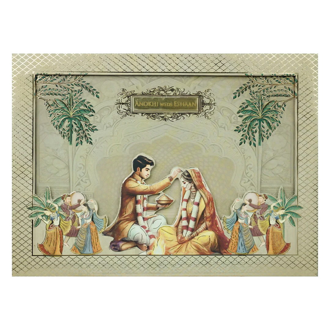 Gold Traditional Laser Cut Padded Wedding Card-KJTS3688 - Image 3
