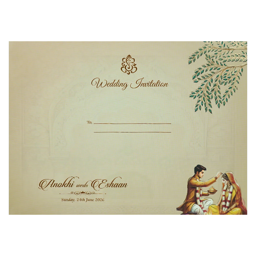 Gold Traditional Laser Cut Padded Wedding Card-KJTS3688 - Image 4