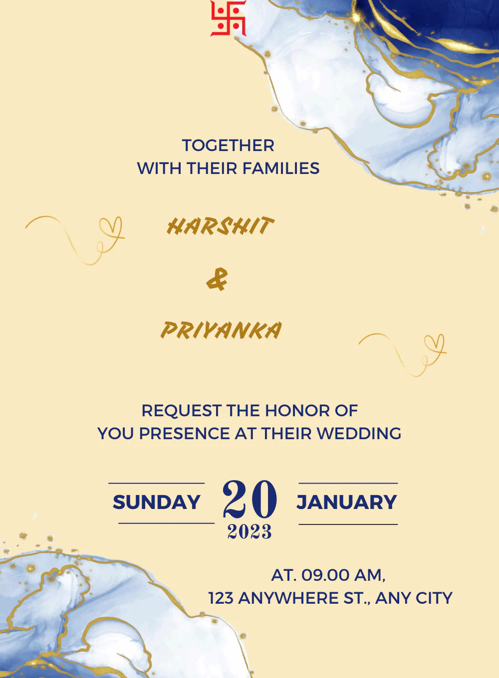 Gold Couple Jain Wedding Invitation-AAJWI005