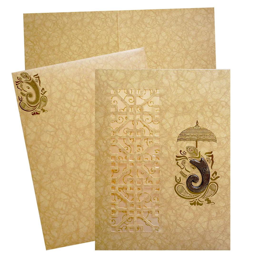 Golden Ganesha Laser-cut Wedding Card-KNKR5019B