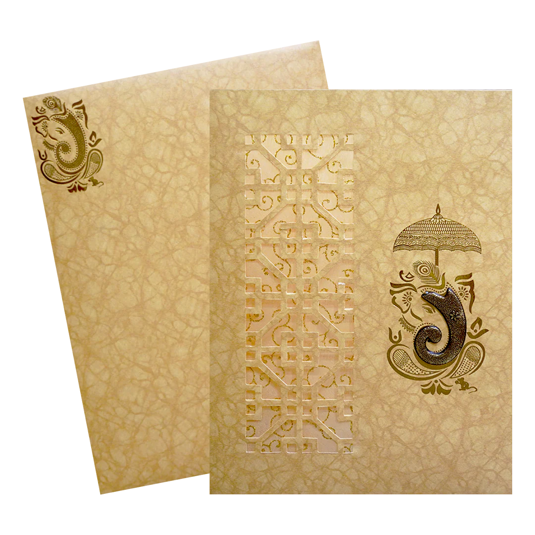 Golden Ganesha Laser-cut Wedding Card-KNKR5019B - Image 2