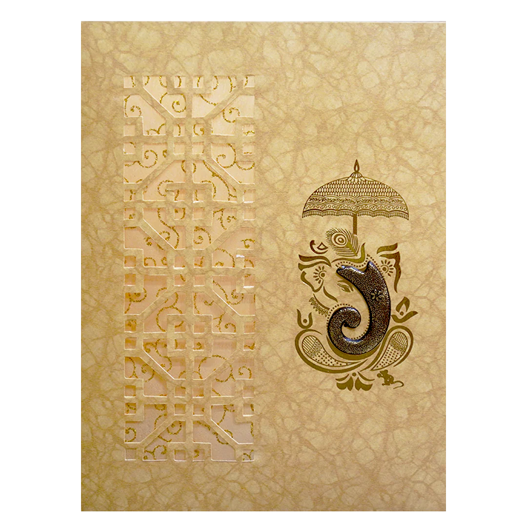 Golden Ganesha Laser-cut Wedding Card-KNKR5019B - Image 3