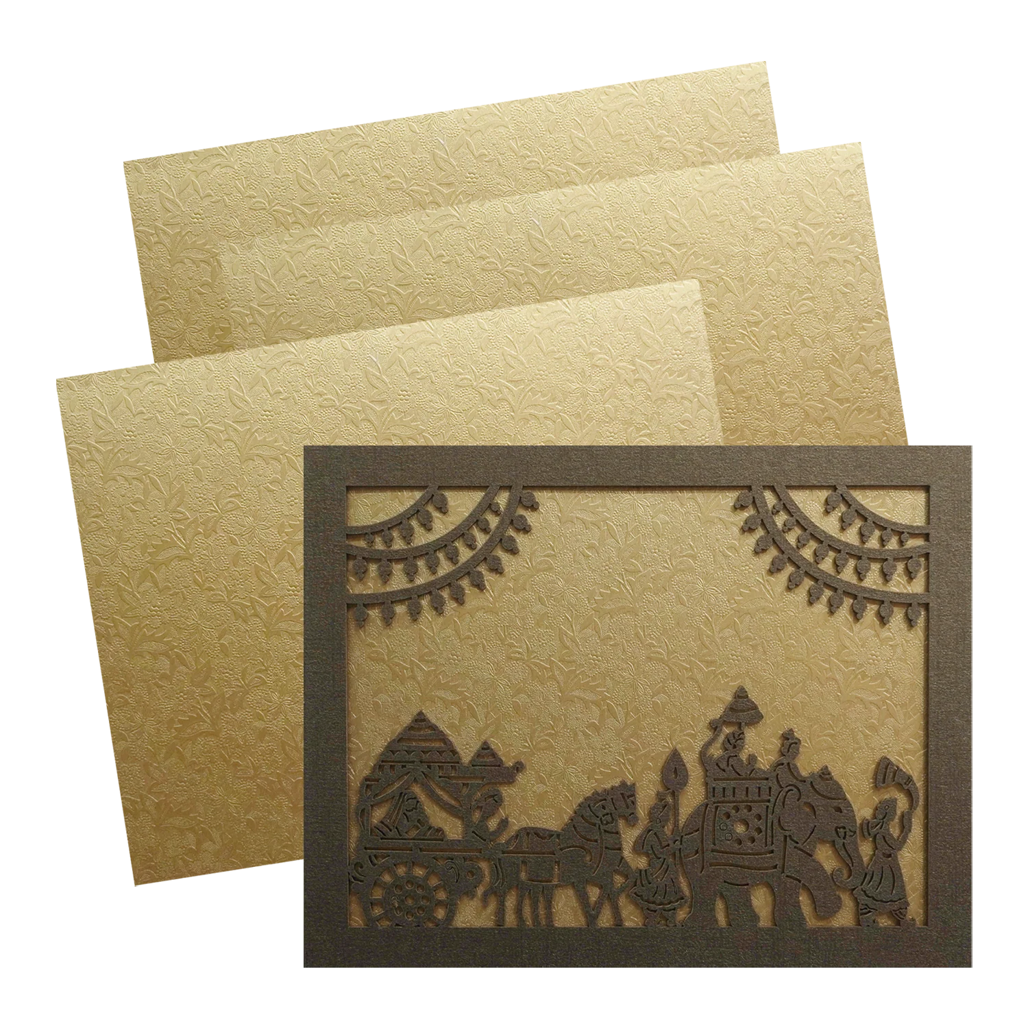 Golden Lazer Cut MDF Invitation Card-KSI11590