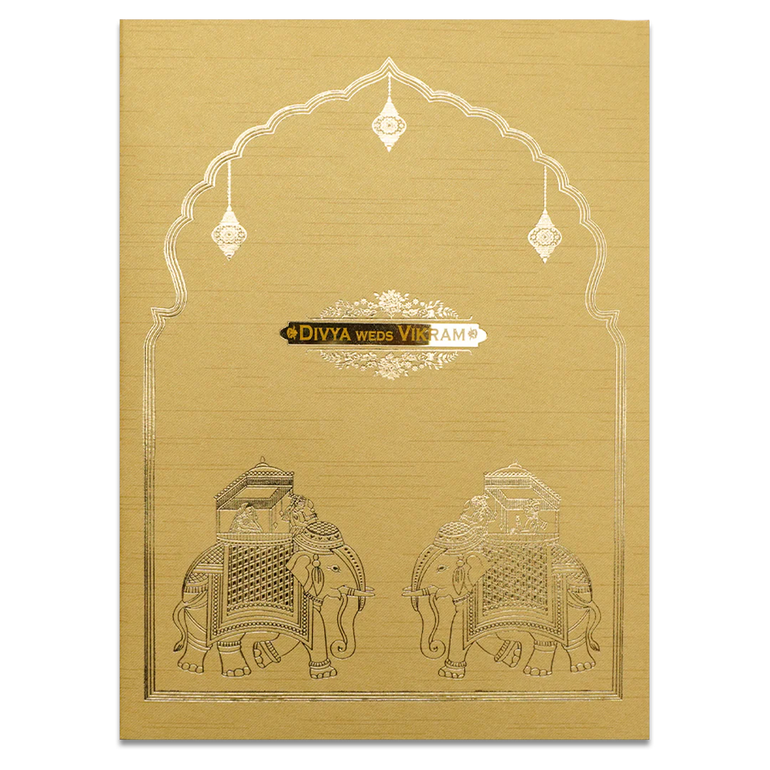 Golden Royal Elephant Arch Wedding Card-KNRM7083G - Image 3