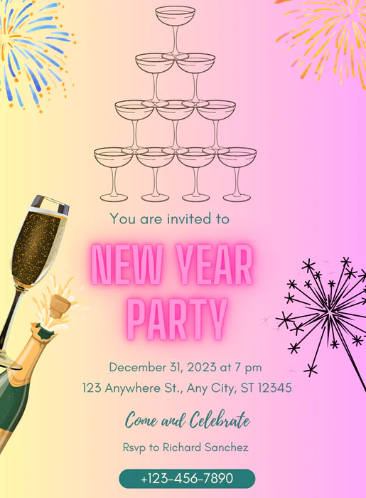 Golden Minute New Year Party Invitation-AANYI015 - Image 2