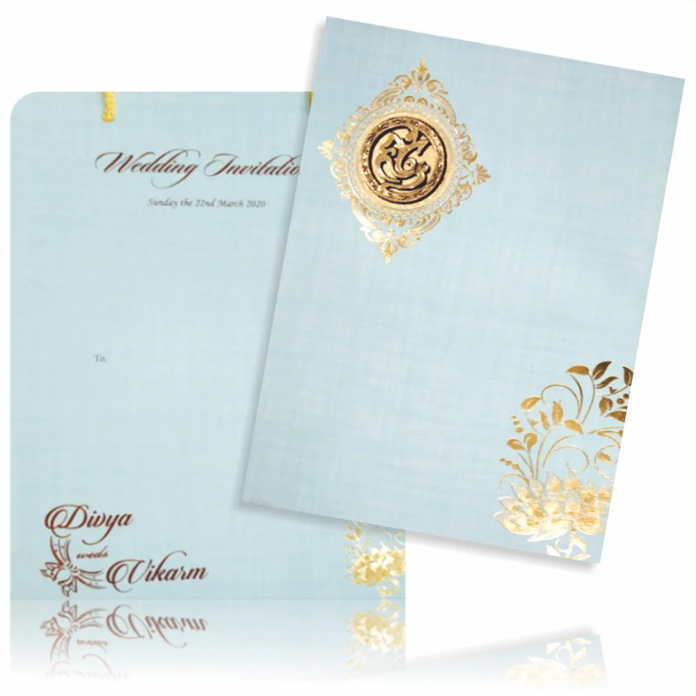 Light Blue Padded Invitation With Gold Foiling Print-KNPS9511B - Image 2