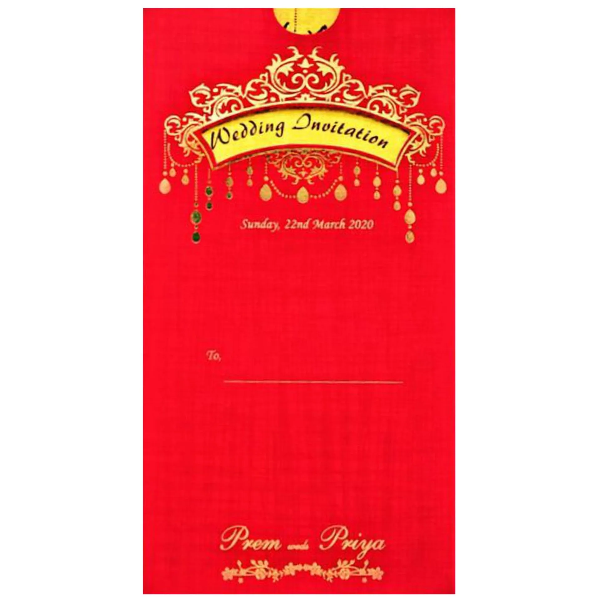 Red single sheet laser cut with gold insert invitation-KNS025RG - Image 3