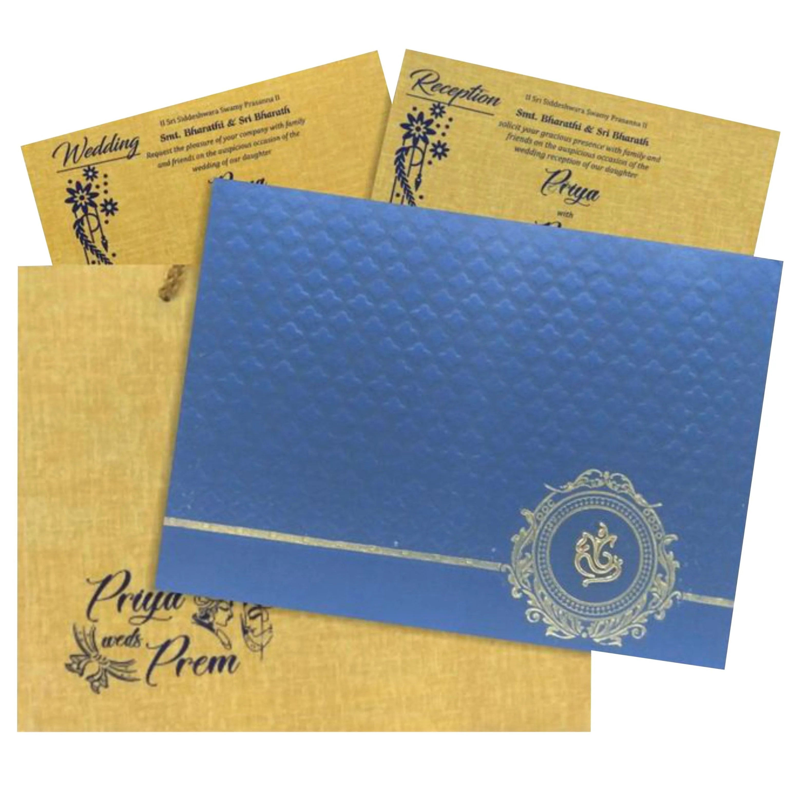 Gracious Gold And Blue Shading With Ganesha Theme Padded Wedding Card-KCCT11BP