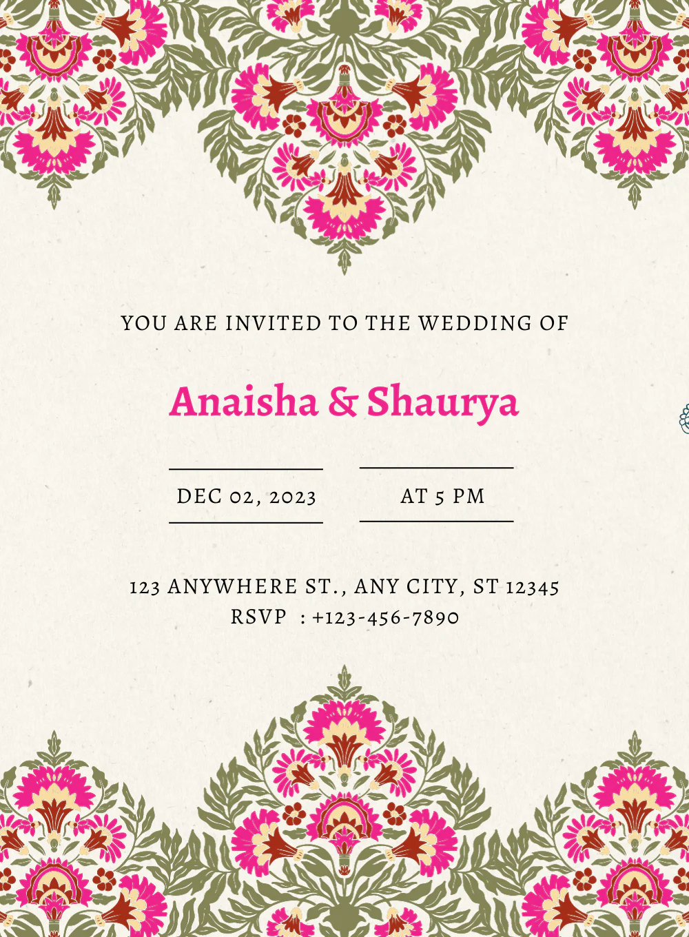 Green and Pink Elegant Floral Wedding Invitation-EINK0046