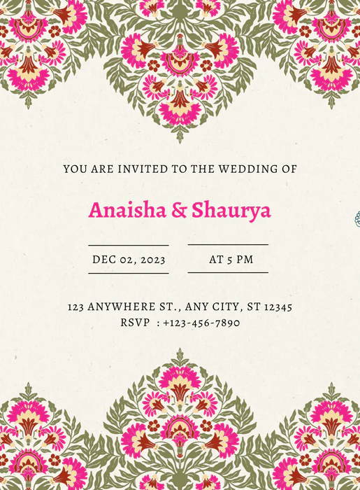 Green and Pink Elegant Floral Wedding Invitation-EINK0046 - Image 2