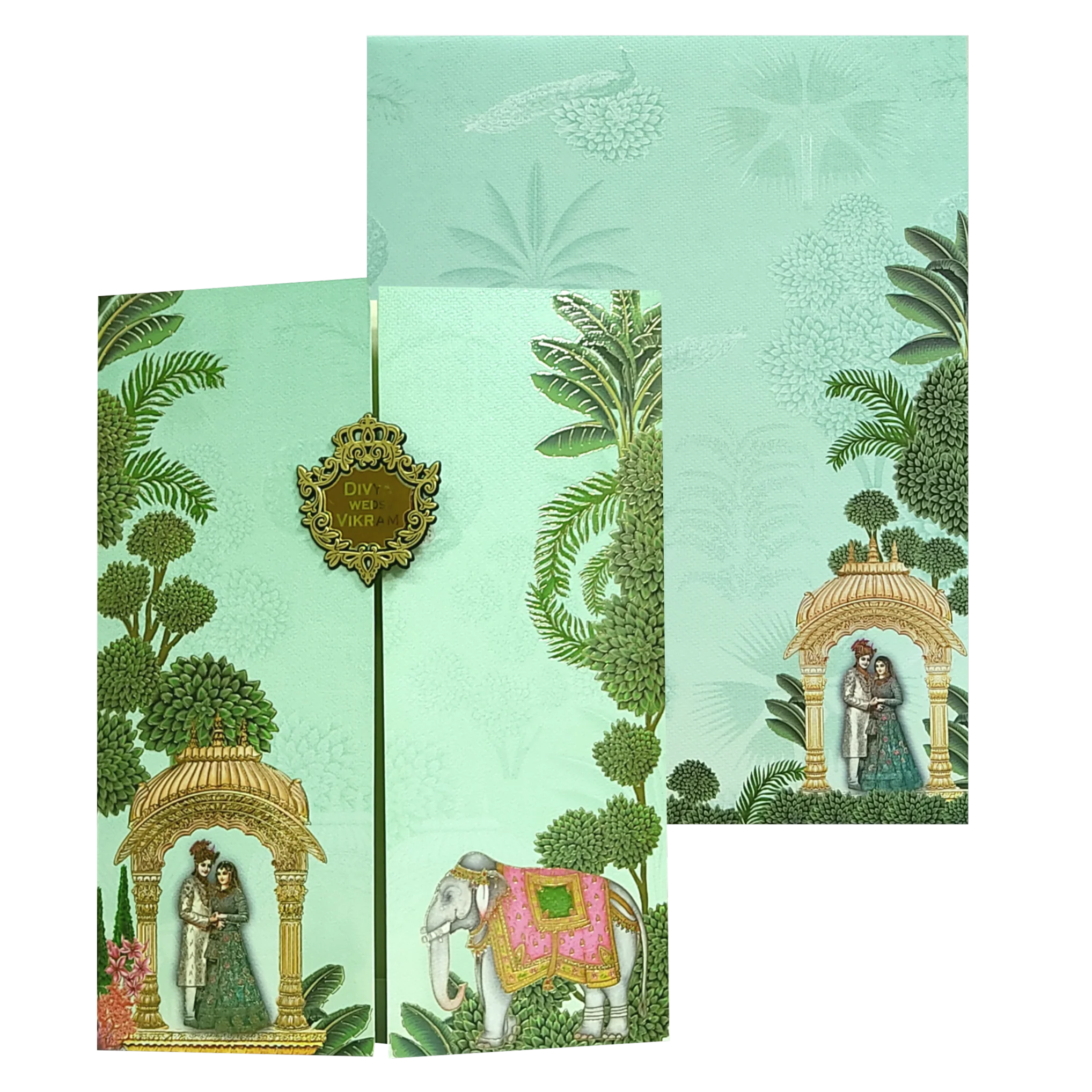Green Arch Bride Groom Nameplate Marriage Card-KNKM8203 - Image 2