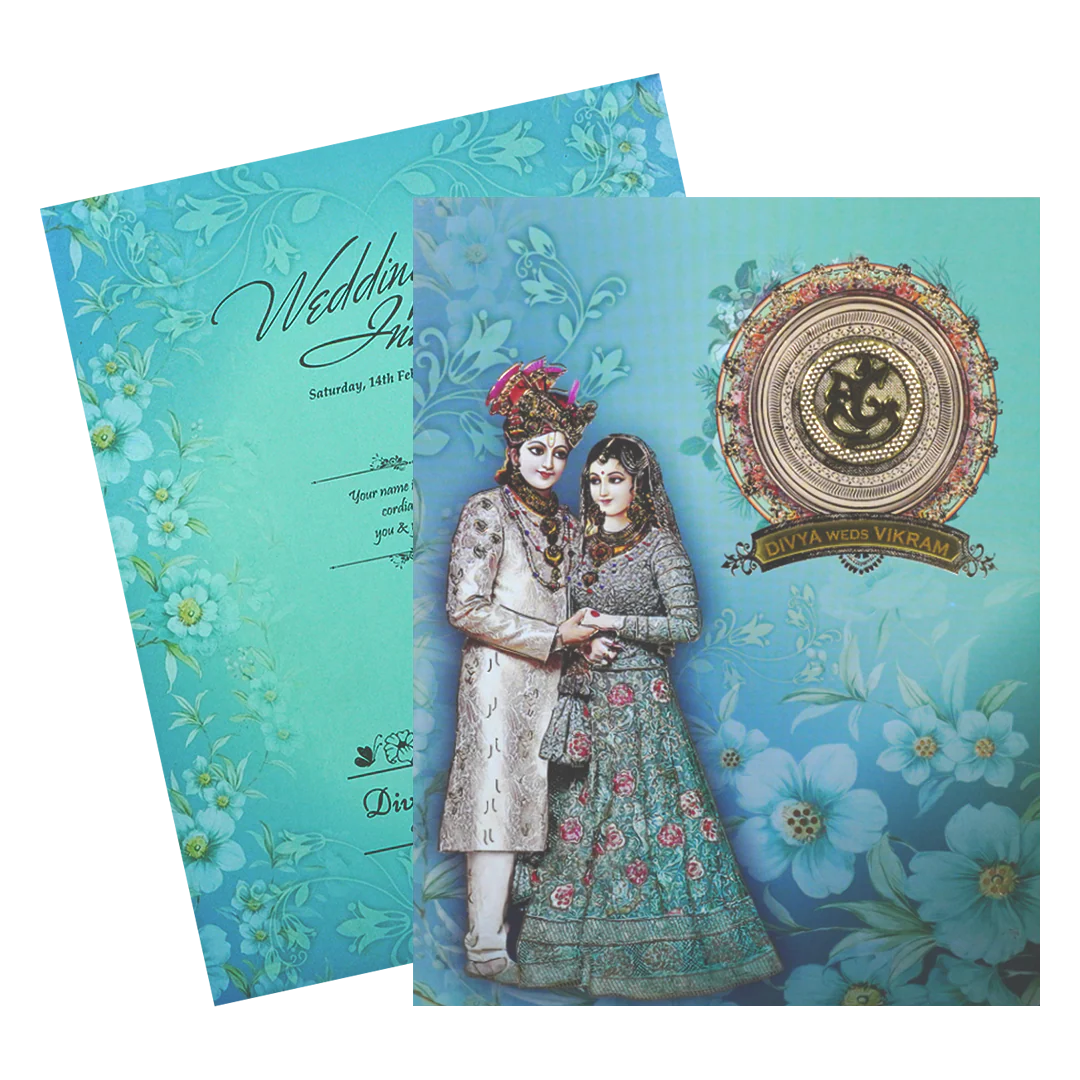Green Bride And Groom Wedding Card-KNKJ1105 - Image 2