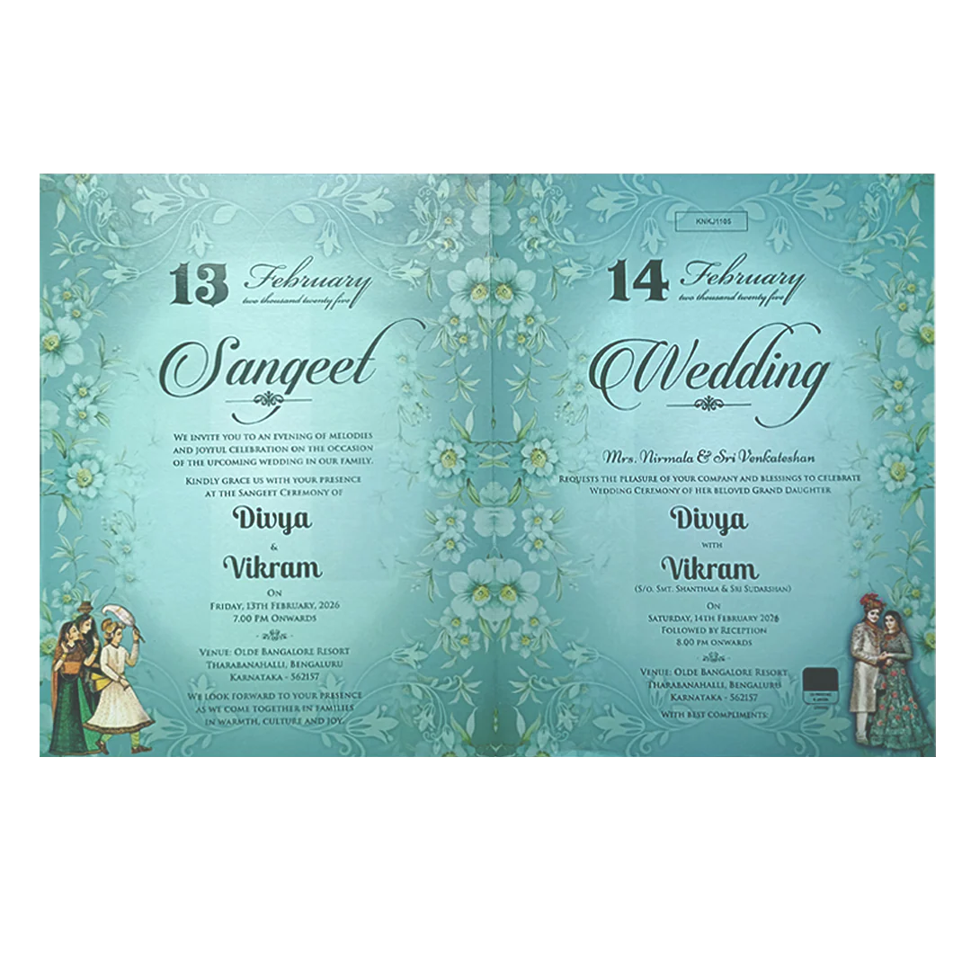 Green Bride And Groom Wedding Card-KNKJ1105 - Image 5