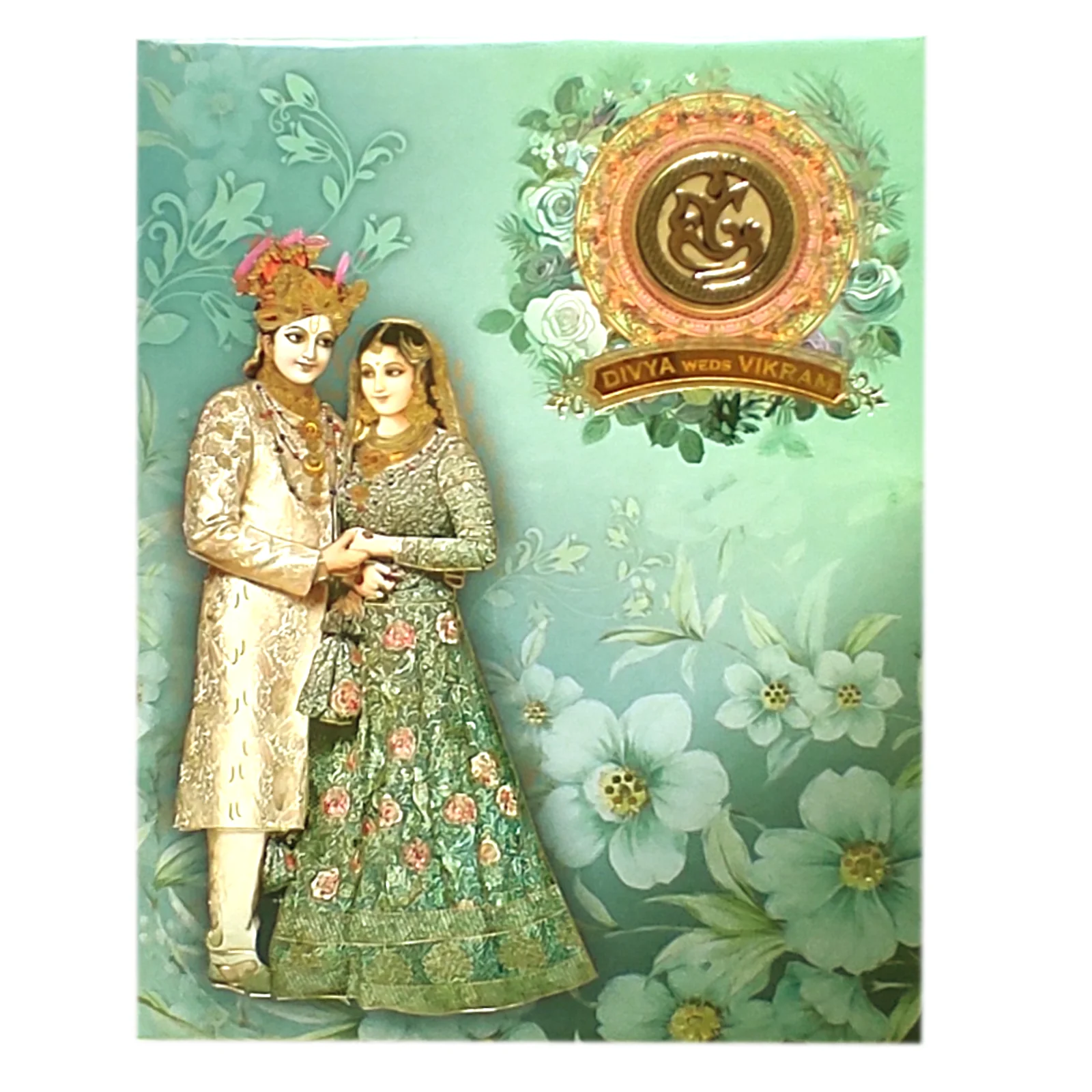 Green Bride Groom Padded Invitation Card-KNPO8515G - Image 3
