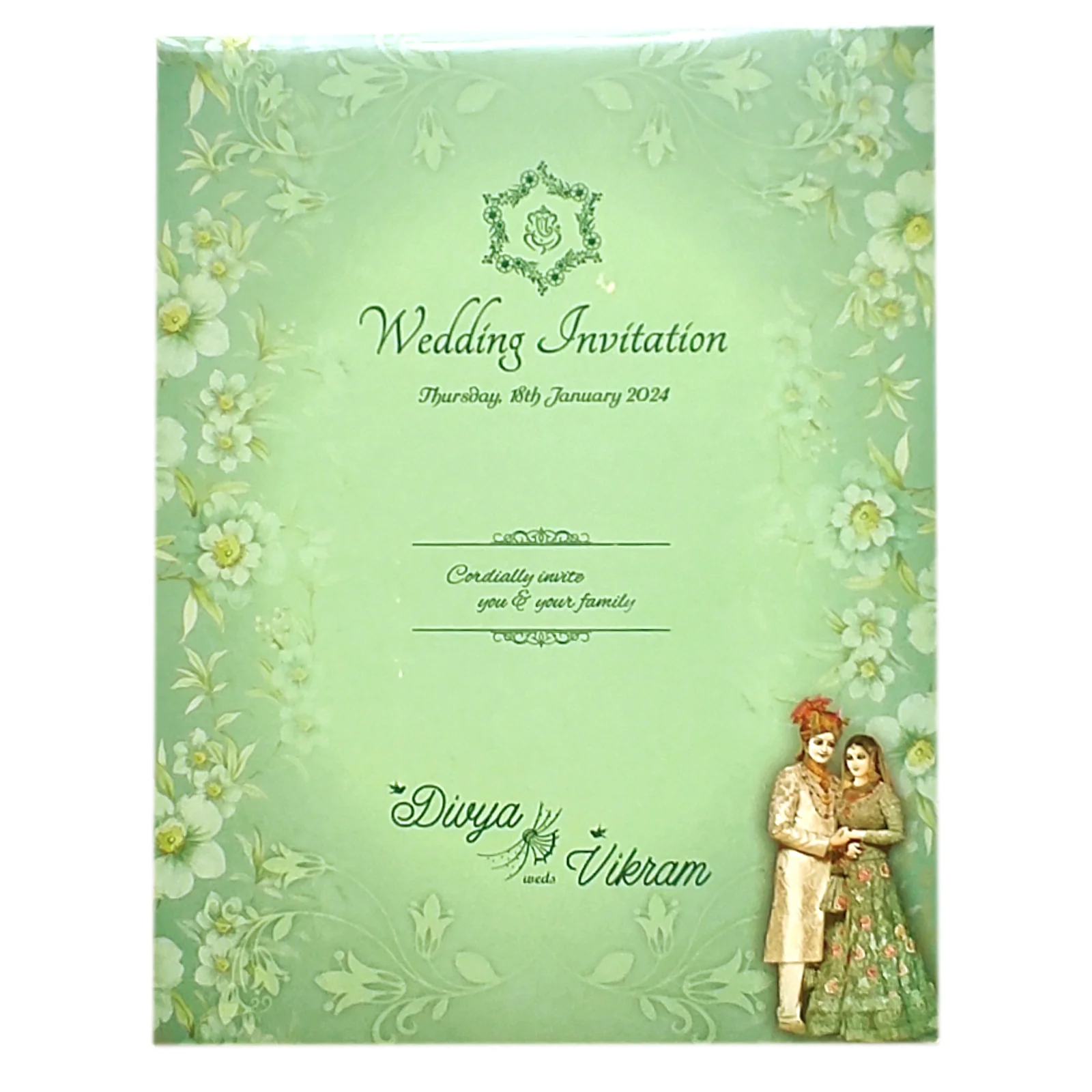 Green Bride Groom Padded Invitation Card-KNPO8515G - Image 4
