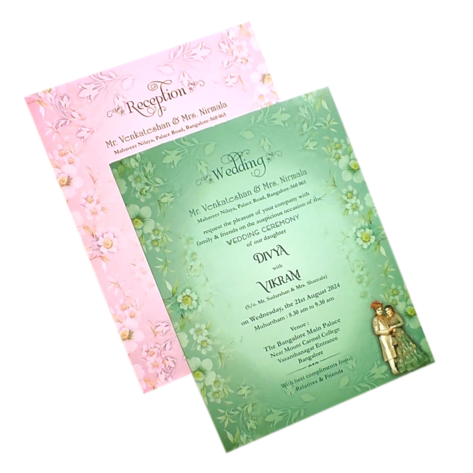 Green Bride Groom Padded Invitation Card-KNPO8515G - Image 5