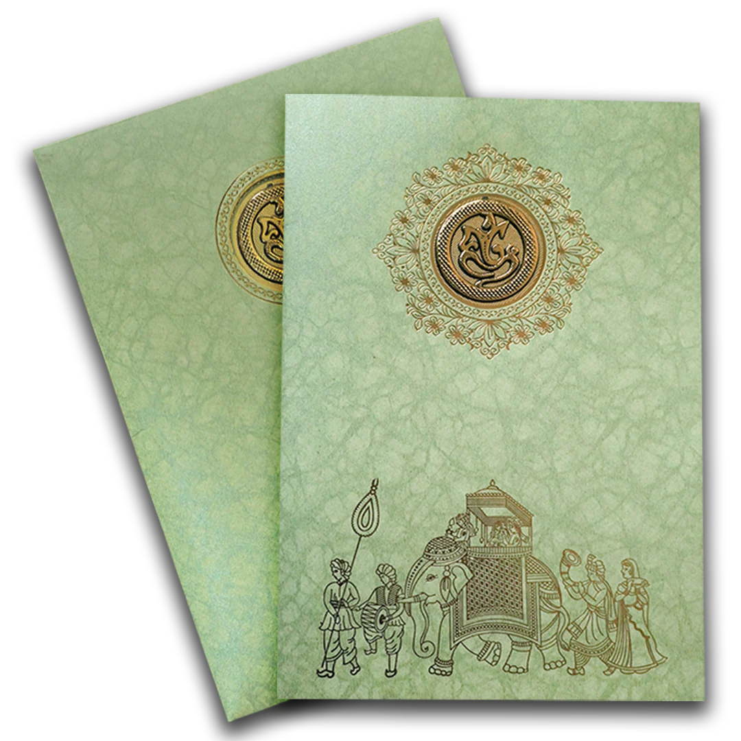 Green Elephant Baraat Wedding Card-KNKR039LG - Image 2