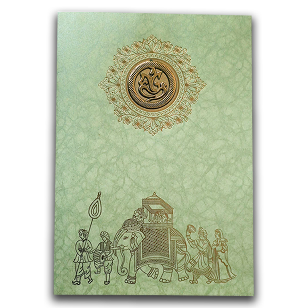 Green Elephant Baraat Wedding Card-KNKR039LG - Image 3