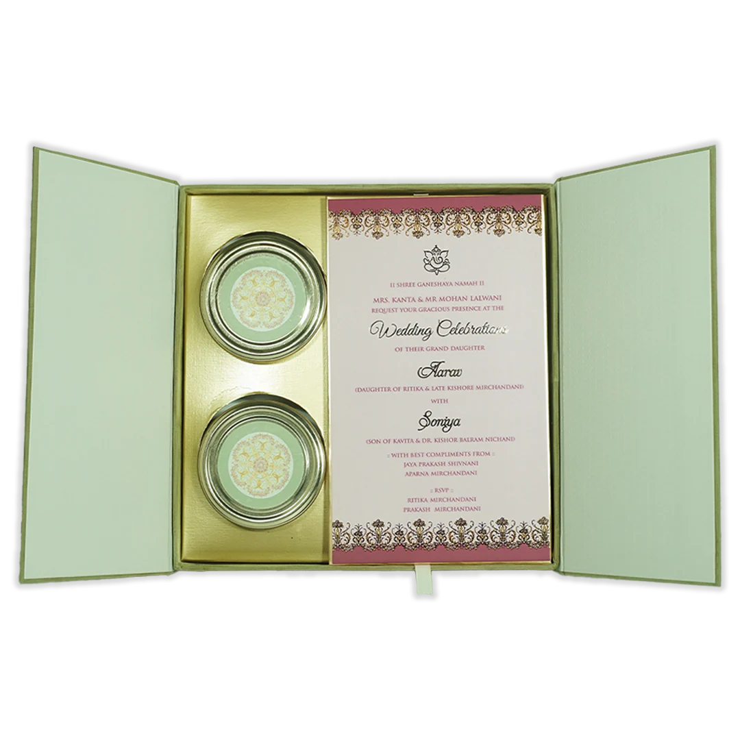 Green Emblem Wedding Invitation Box-KMMEX8390 - Image 5