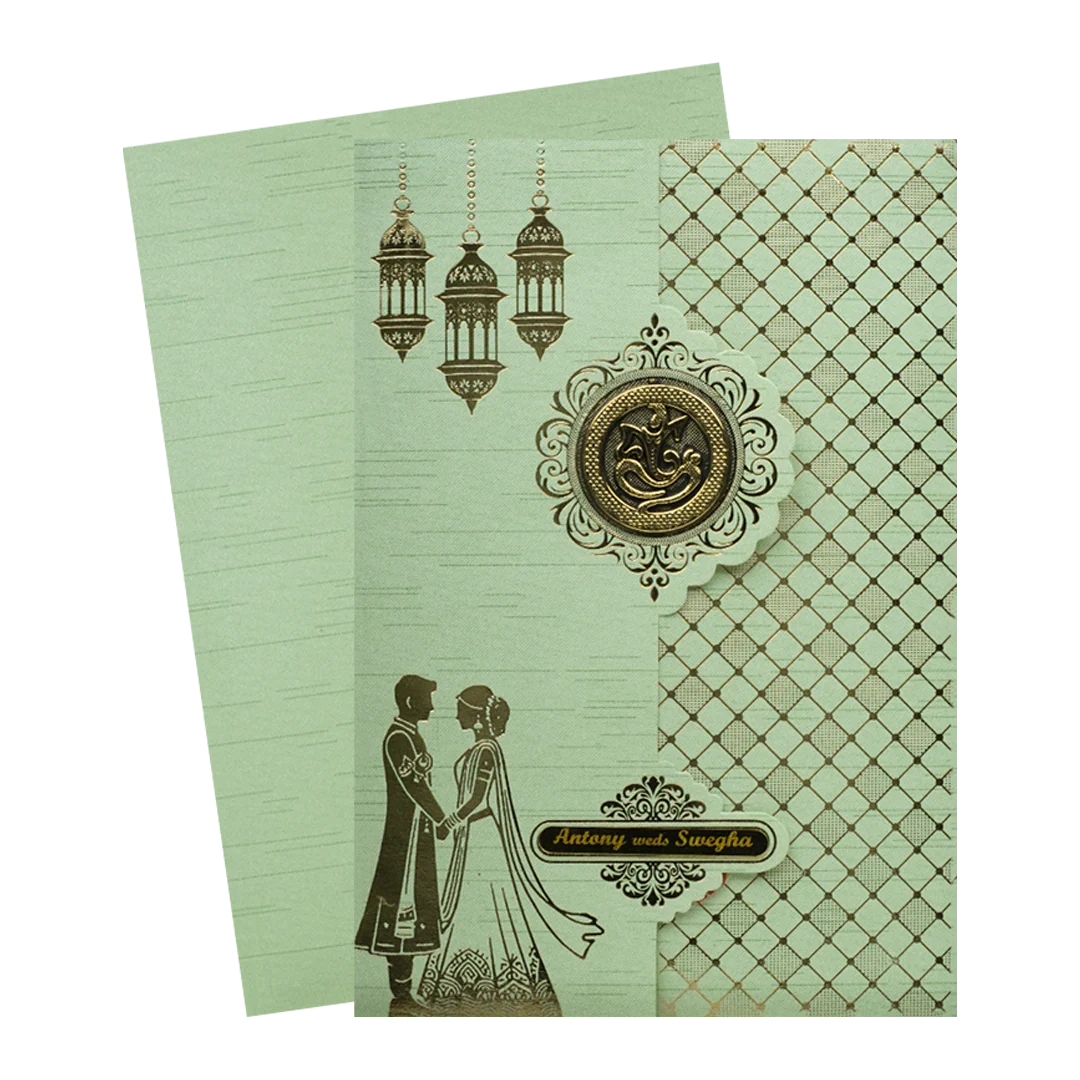 Green Floral Bride Groom Wedding Card-KNT2702GN - Image 2