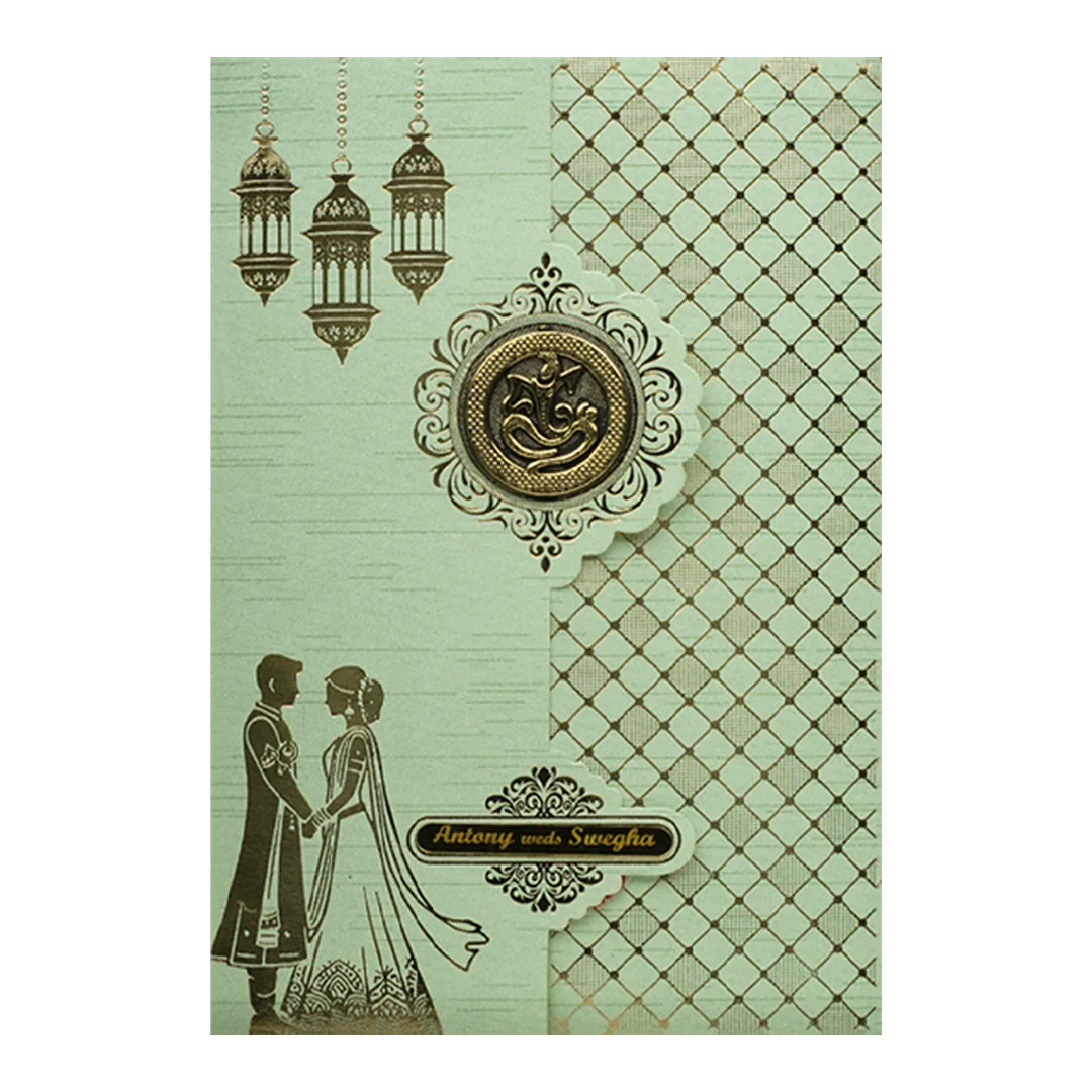 Green Floral Bride Groom Wedding Card-KNT2702GN - Image 3