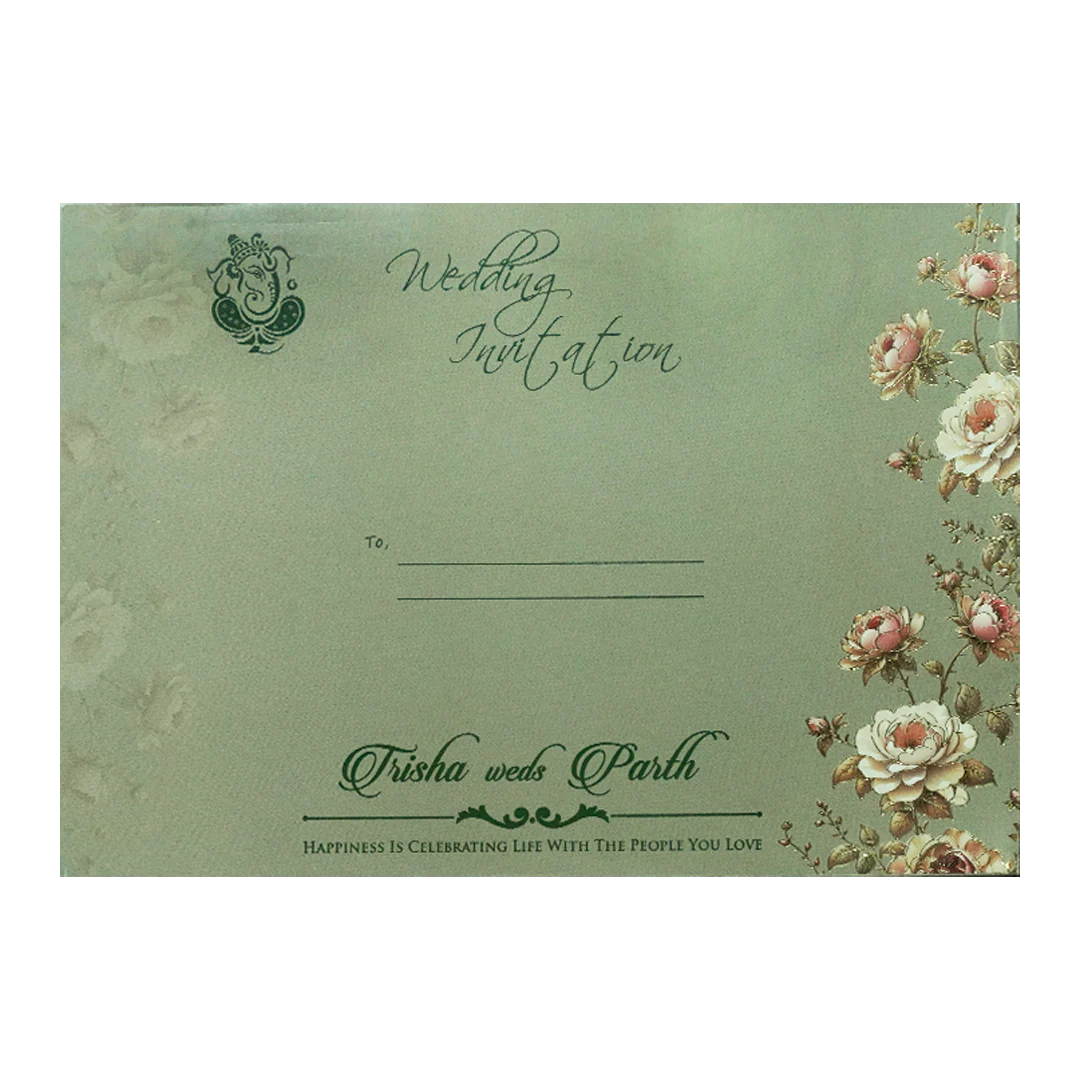 Green Floral Cutwork Wedding Card-KSH72880 - Image 4