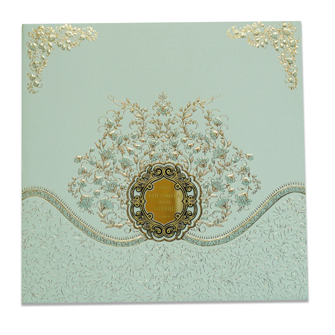 Green Floral Embossed Padded Wedding Card - KSSC2300 - Image 3