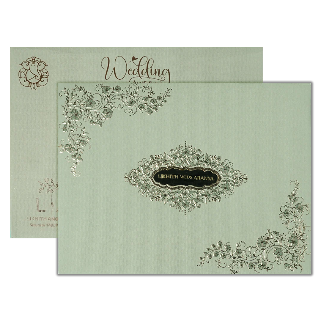 Green Floral Embossed Padded Wedding Card-KSSC2100 - Image 2
