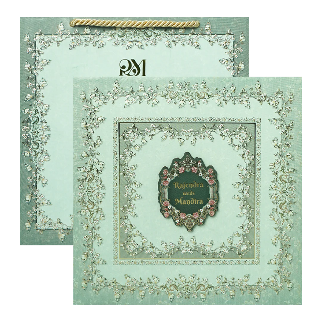 Green Floral Frame Wedding Invitation Box - KSI64190 - Image 2