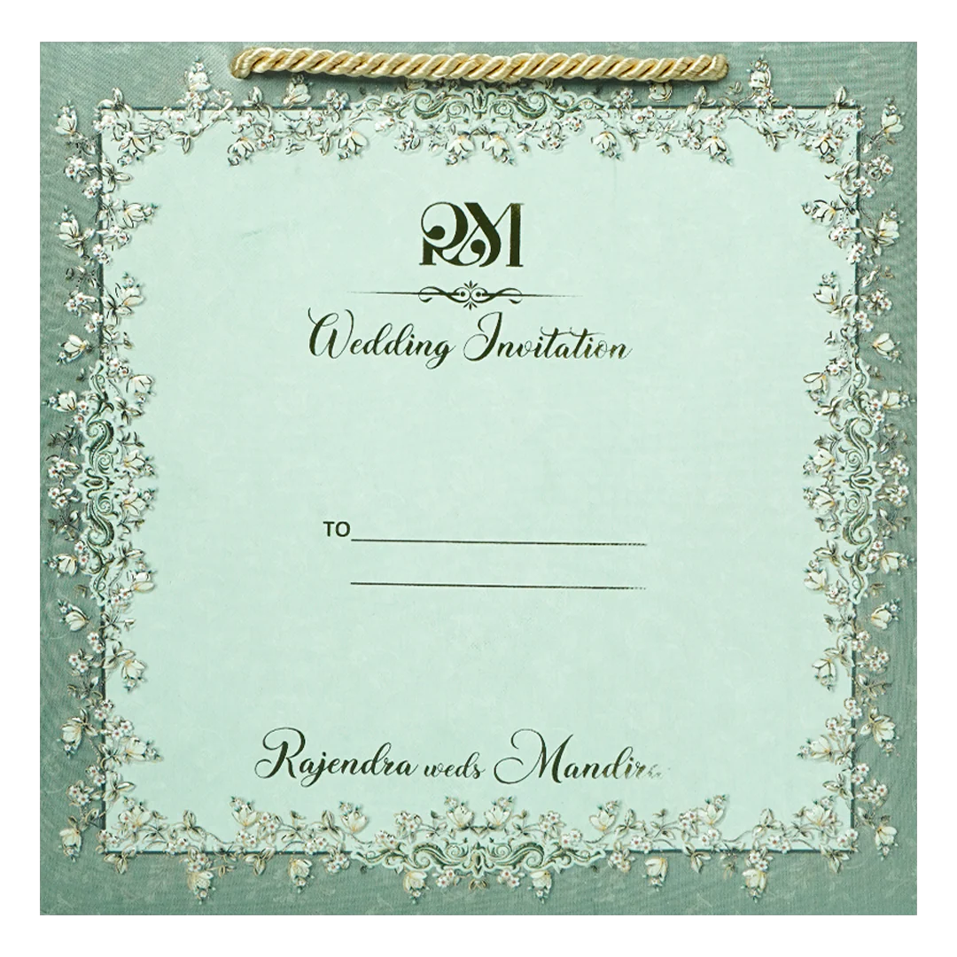 Green Floral Frame Wedding Invitation Box - KSI64190 - Image 4