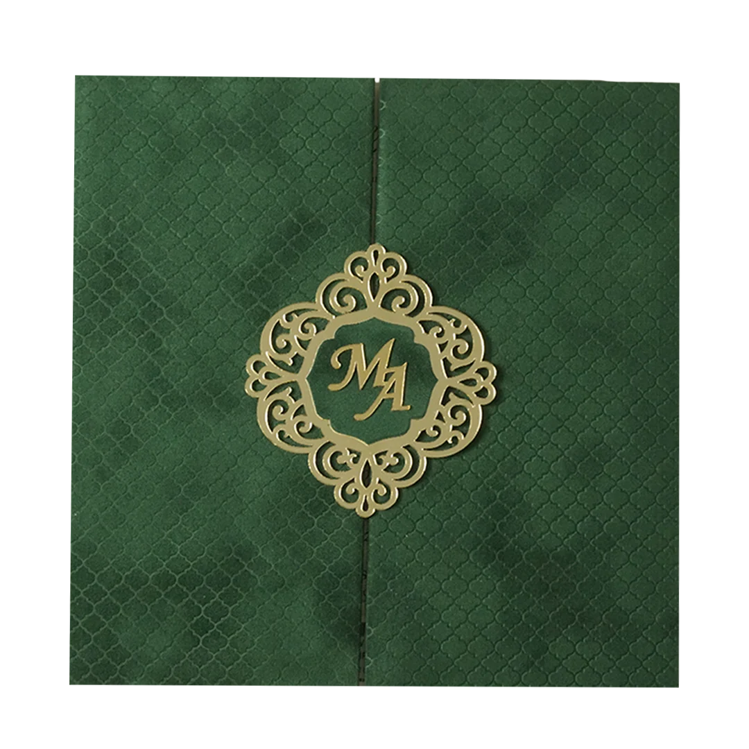 Green Floral Gatefold Padded Wedding Card-KMMWD1163 - Image 3