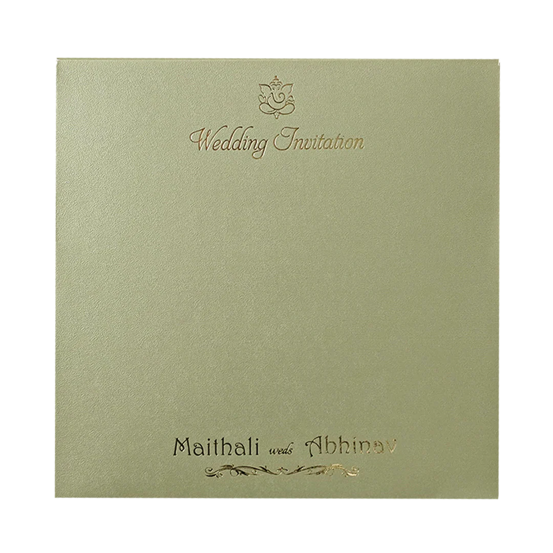 Green Floral Gatefold Padded Wedding Card-KMMWD1163 - Image 4