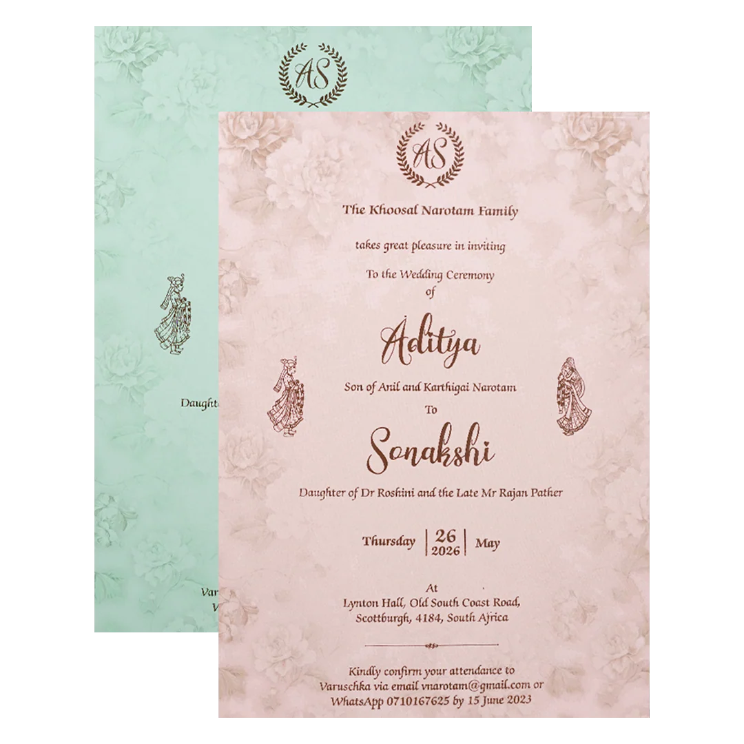 Green Floral Gold Frame Padded Wedding Card-KRE27240 - Image 5